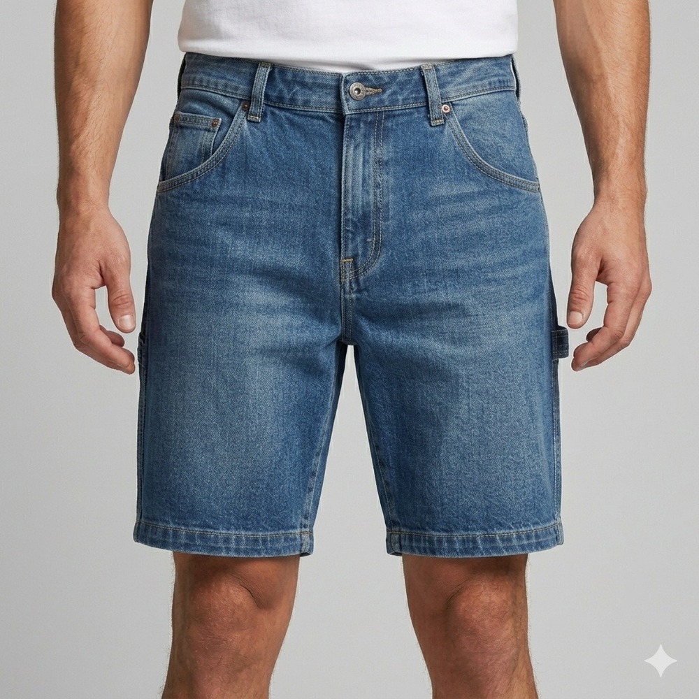 Hallstatt Men's‎ 32 Denim Shorts Medium Wash Stretch Classic Fit Flat Front EUC